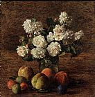 Henri Fantin-latour Canvas Paintings - Still Life Roses and Fruit